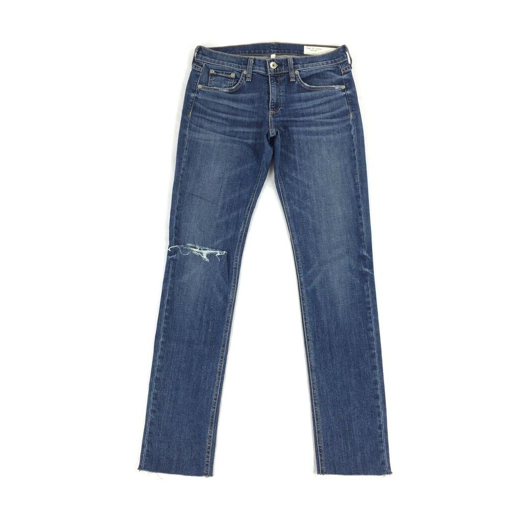 Rag & Bone Classic Rolled Up Dre Jeans Size 26 Ripped Raw Hem Skinny Leg
